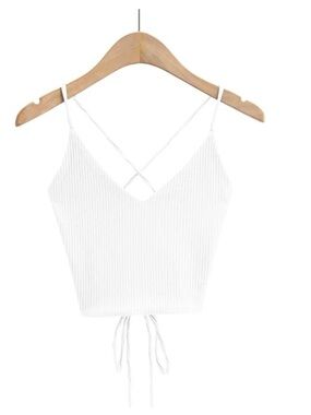 Rue21 White Ribbed V-Neck Tie-Back Crop Cami